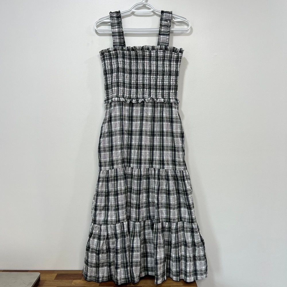 Veronica Beard Womens Ziada Dress 2 Black White Plaid Cotton Ruffle Gingham‎ NWT
